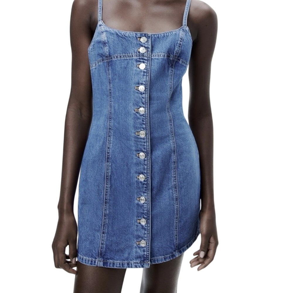 Zara Blue Denim Button-Front Mini Dress